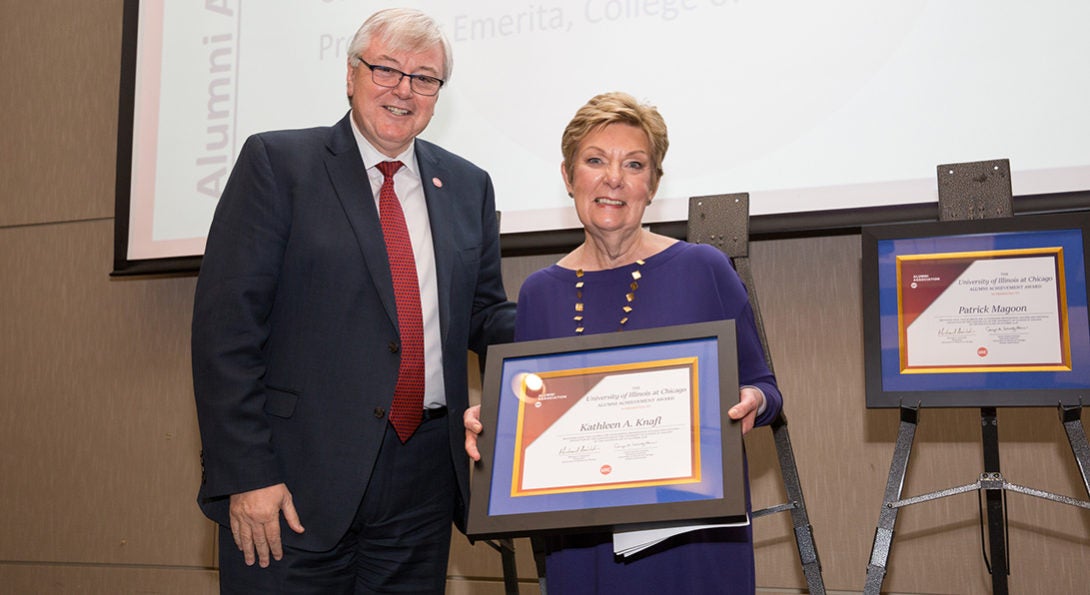 Kathy Knafl with UIC Chancellor Michael Amiridis