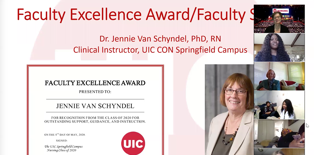 Photo of Jennie Van Schyndel and award certificate 