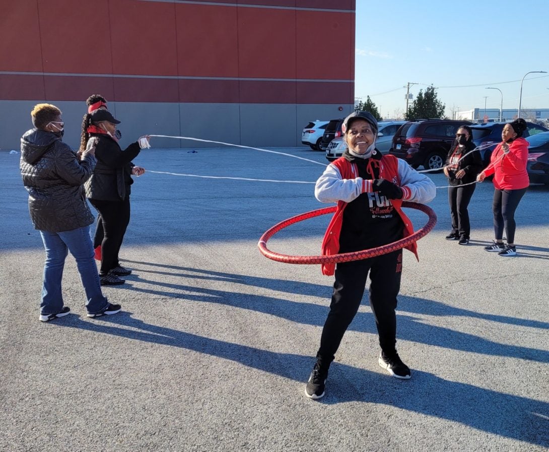 Phyllis Pelt hula hooping at a meeting of the 40+ Double Dutch Club she supports