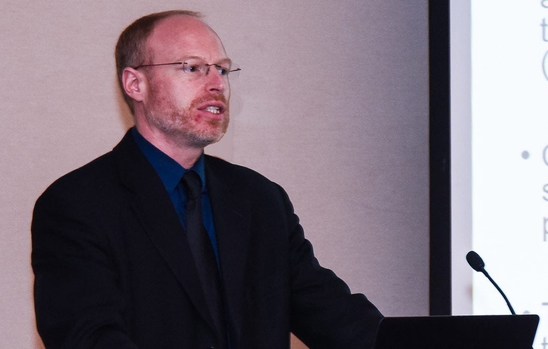 Ulf Bronas, speaking at the college's 2019 Research Day