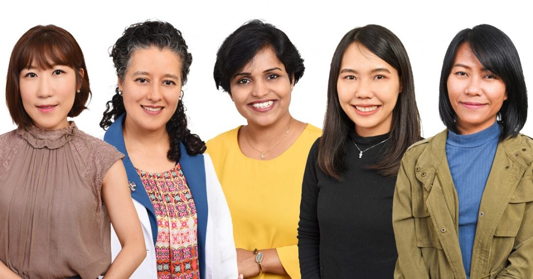 Composite of images of award recipients, left to right, Sungwon Park, Elizabeth Rios, Asha Mathew Solomon, Manassawee Srimoragot and Wiphawadee Potisopha