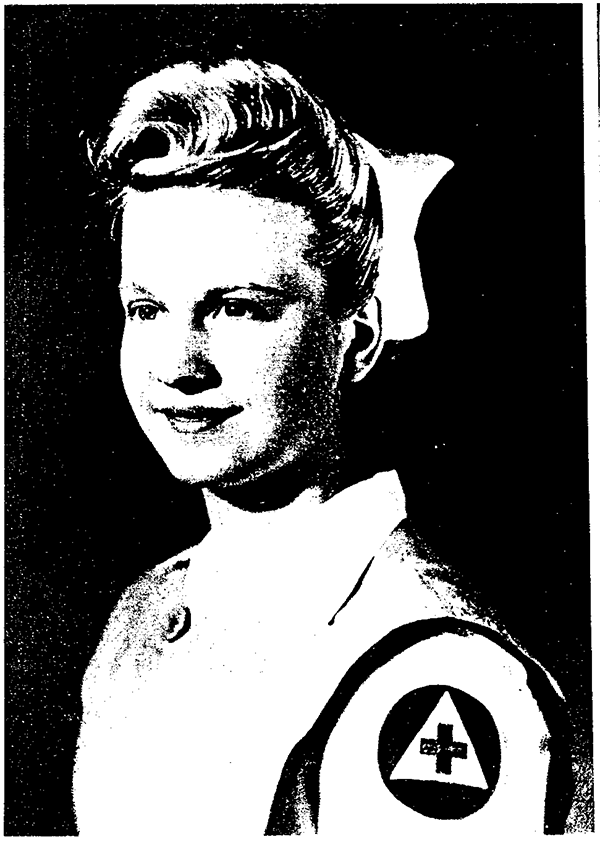 Scan of a photo of Karyn Holm's mother, Kathryn Petro McGaghie, from a 1943 manual for volunteer nurses' aides working with the Red Cross