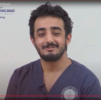 Adam Saleh in scrubs thanks donors 