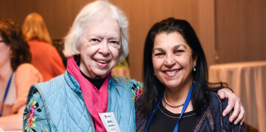 Betty Schlatter, PhD ’90, and Naeema Al-Gasseer, PhD ’90, MS ’87
