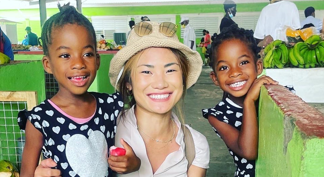 Student Sayuri Fujita with twins