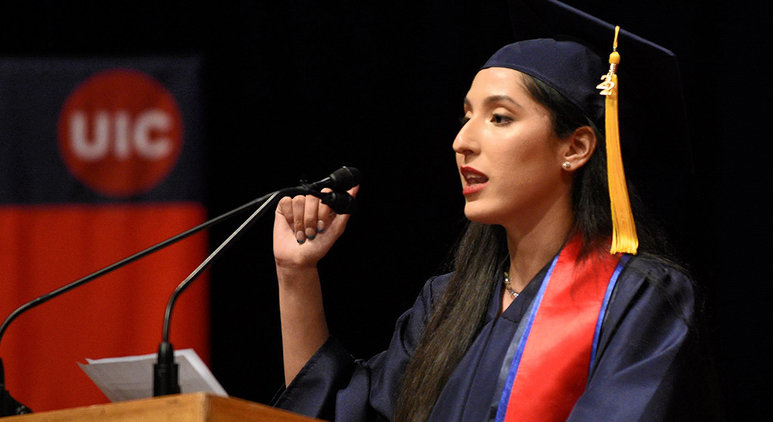 Student speaks at spring 2022 commencement