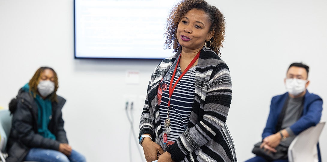 Woman gives presentation