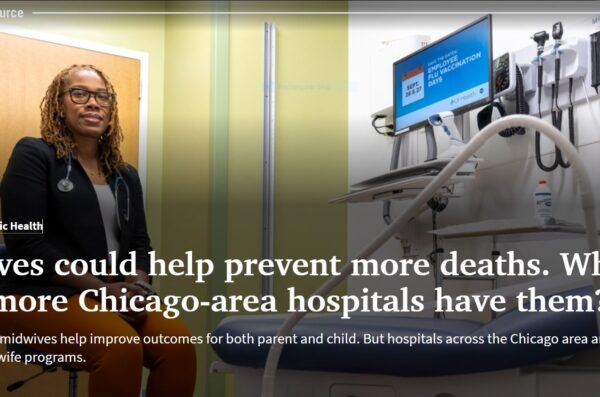 Woman sitting on patient table with headline text overlaid