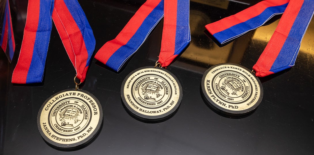 several awards on a table