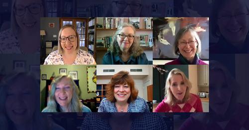 six women on a zoom screen